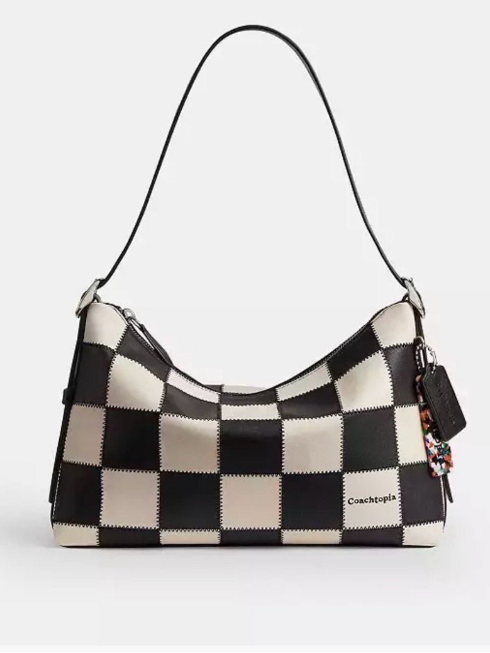 Coach Black and Cream Checker Shoulder Bag with Charm Tag